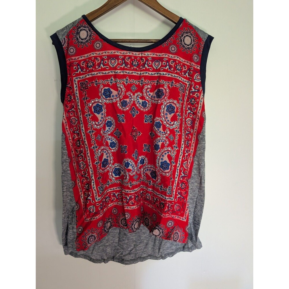 Signature Studio Womens M Red Paisley Rhinestone Boho Sleeveless Top Bandana